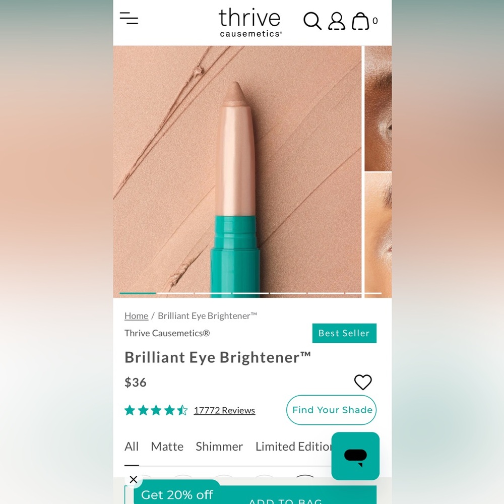 Brand new Unused Thrive Causemetics Eye Brightener in Champagne Shimmer